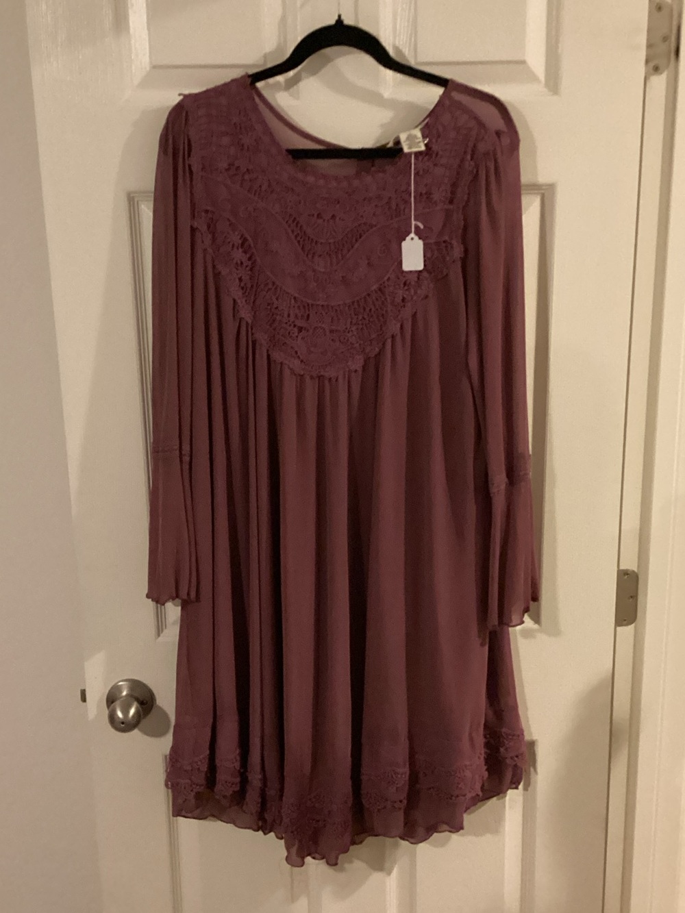 Mauve Lace Crochet Overlay Dress Top
